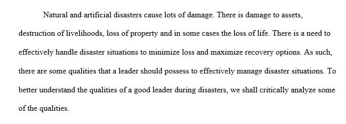 Propose your ideal form of leadership in the Disaster and Emergency Management 