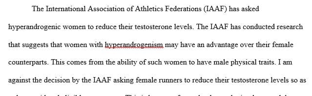 Should women with elevated levels of testosterone be allowed to compete in women's events in the Olympics