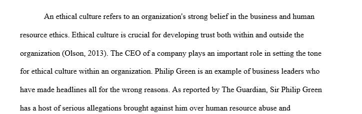 The role of a new CEO of a firm that must improve the ethical culture of the organization.
