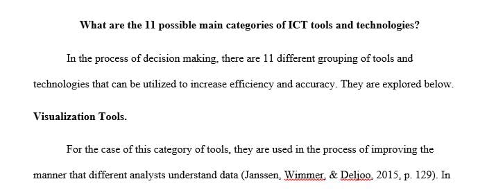 What are the 11 possible main categories of ICT tools and technologies