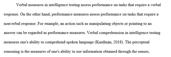 What are the differences between verbal and performance measures in intelligence testing