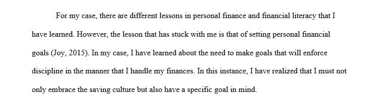 What do you feel is the main idea you learned about personal finance and financial literacy