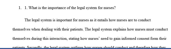 What is the importance of the legal system for nurses
