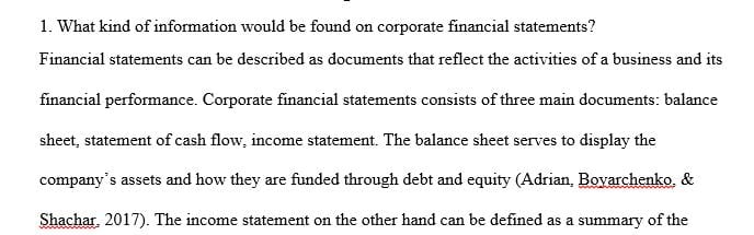 What kind of information would be found on corporate financial statements