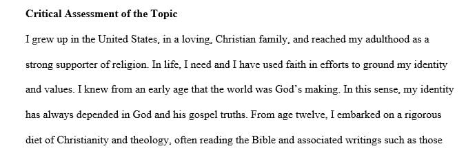 Write a critical assessment of how your topic for study this term relates to your own identity Christianity and myth