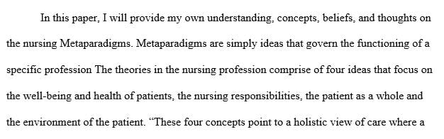 Describe and explain your personal beliefs about the four concepts of the nursing metaparadigm