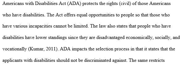 How the Civil Rights Act of 1991 and the Americans With Disabilities Act (ADA) impact personnel selection processes