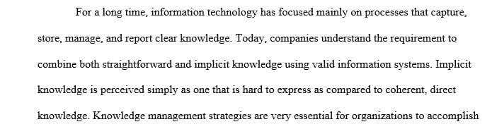 Role of information technology and Knowledge management systems in managing knowledge.