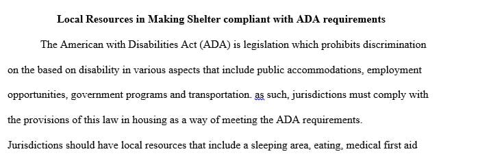 Briefly describe local resources that can aid a jurisdiction in making a shelter compliant with ADA requirements.