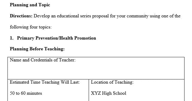 Community Teaching Work Plan Proposal