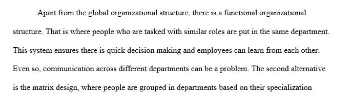 Discuss at least three alternatives for global organization structure ...