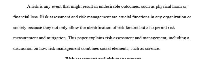 Explain risk assessment and risk management