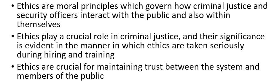 General overview of how ethics is applied to criminal justice and private security