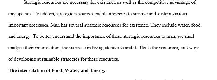 How are the strategic resources of food, water and energy interrelated