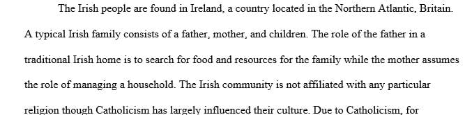 Identify sociocultural variables within the Irish, Italian and Puerto Rican heritage