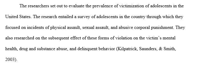 Summarize the Youth Victimization; Prevalence and Implications report