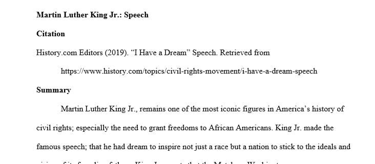 Two summaries about Martin Luther king Jr speech