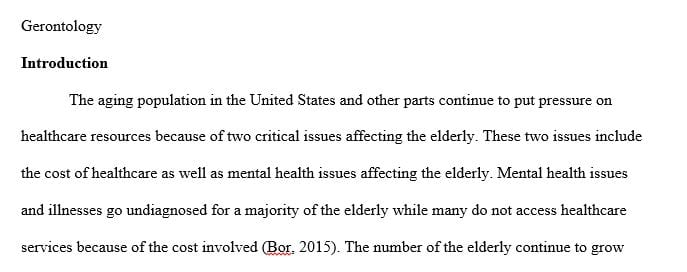 Write a research paper outline for 2 page plus reference and title page about gerontology