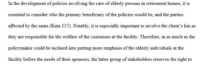 Consider the social policy implications for the long-term care facility