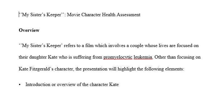 Creating a PowerPoint presentation based on the application of the functional health assessment of a movie character