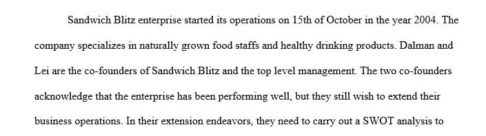 Creating a business SWOT analysis for Sandwich Blitz