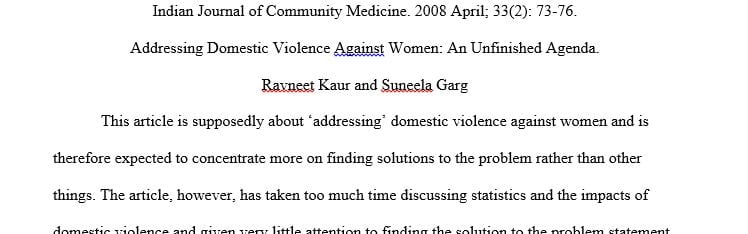 Critique on a scholarly journal about domestic violence