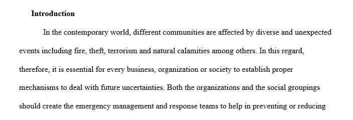 Define and describe the following crisis management and emergency management concepts 
