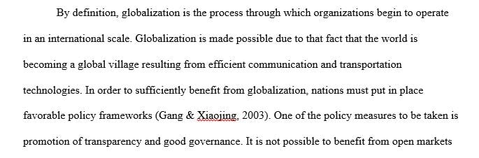 Describe three fundamental policy measures that those countries need to promote in order to benefit from globalization