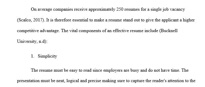 Discuss the components of an effective resume