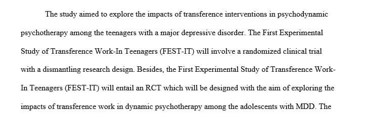 Find an experimental research study on the topic chosen (Depression is my topic). 