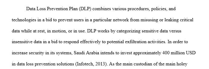 Identify two KSA organizations which implement a Data Loss Prevention (DLP) plan
