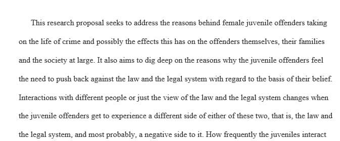 Research Question: Legal Socialization of Female Juvenile Offenders