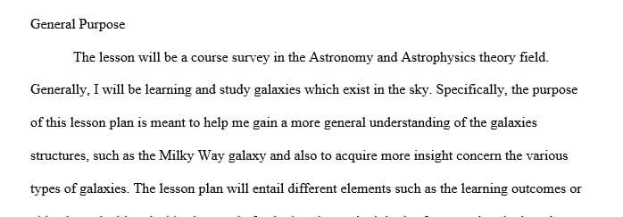 Lesson plan introducing a particular concept/topic in Astronomy and Astrophysics theory to high school students.