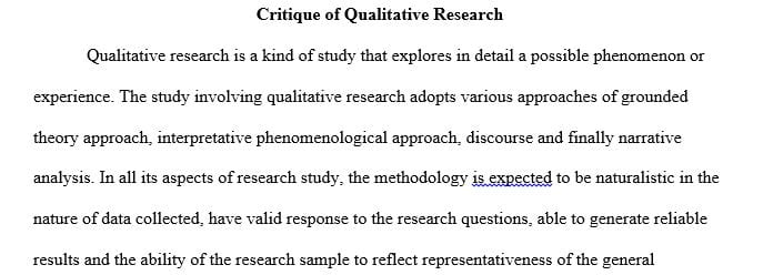 Research and Critique a Qualitative Study:Locate a peer-reviewed qualitative research study  