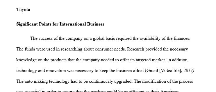 The significant points for International Business with regard to Toyota