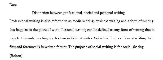 What are the distinctions between professional, social and personal writing