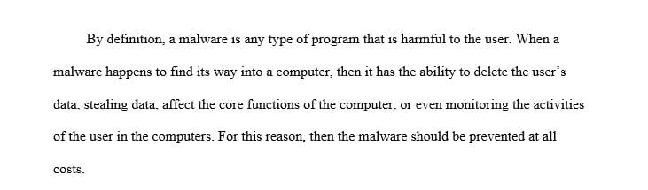 Write a 1- to 2-page scenario in which a malware attack occurs.