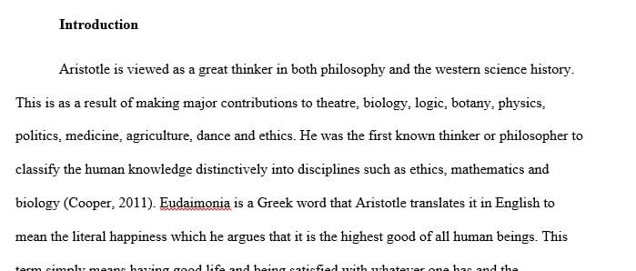 Write an essay about Aristotle's concept of eudaimonia