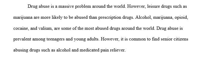 Write articles about the five (5) most common drugs of abuse and the problems caused in other countries 