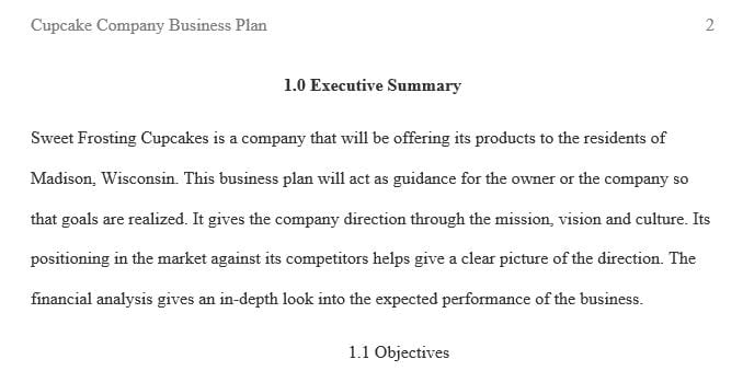 A business plan in a cupcake company