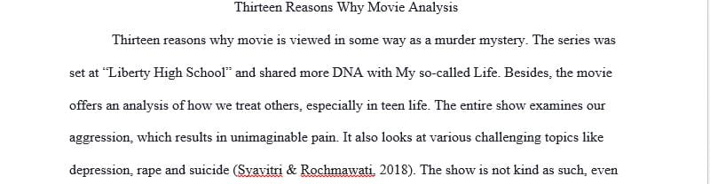 Analysis based on the tv show thirteen reasons why  