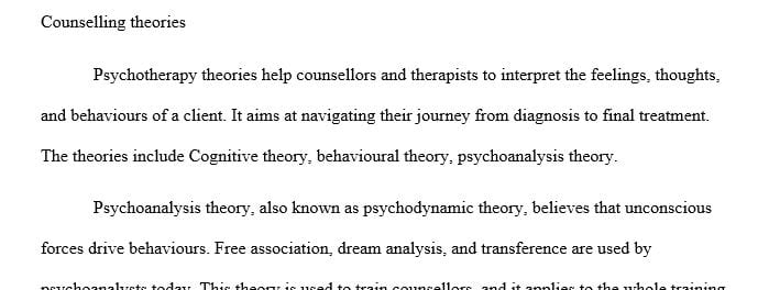 Analyze nursing and counseling theories to guide practice in psychotherapy