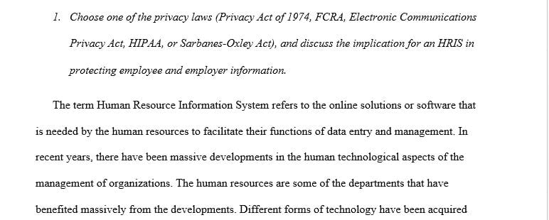 Choose one of the privacy laws (Privacy Act of 1974, FCRA, Electronic Communications Privacy Act