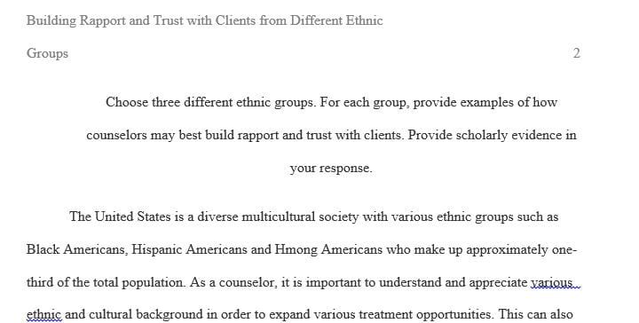 Choose three different ethnic groups