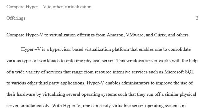 Compare Hyper-V to virtualization offerings from Amazon