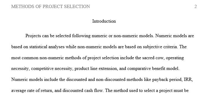 Compare and contrast methods for selecting projects.