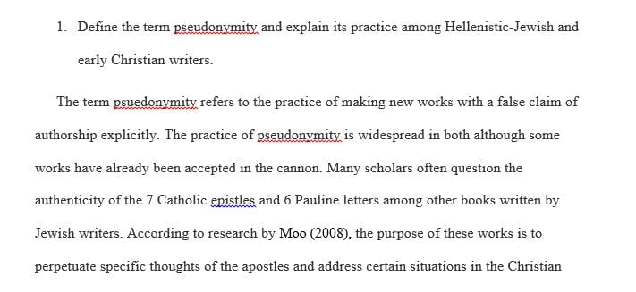 Define the term pseudonymity and explain its practice among Hellenistic-Jewish