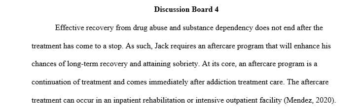Describe an aftercare outpatient treatment plan for Jack that will address his ongoing need for treatment