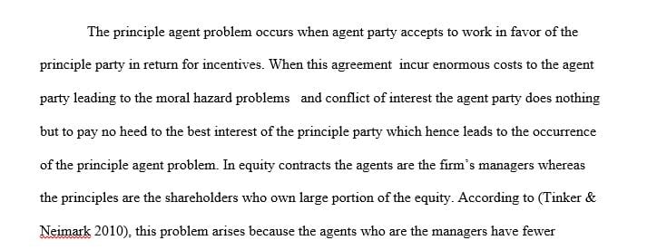 Explain the principal-agent problem as it pertains to equity contracts