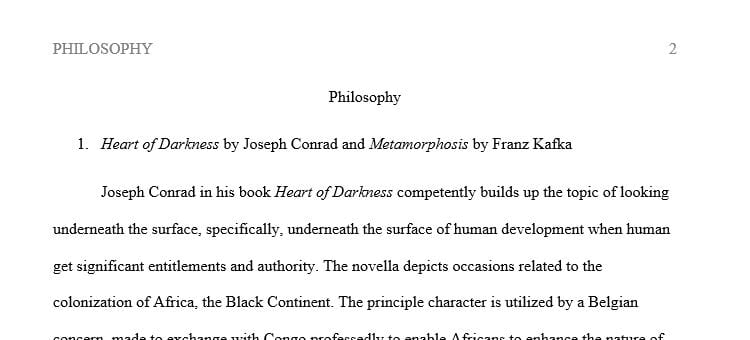 Answer two question only in terms of essay:Heart of Darkness by Joseph Conrad